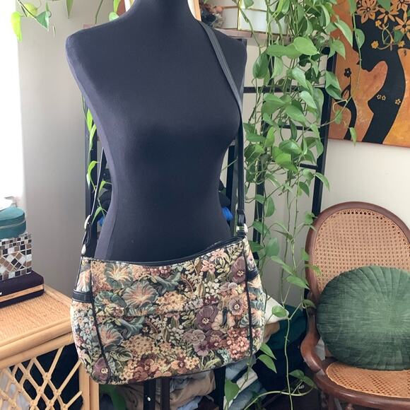 Vintage SAS USA Dark Floral Tapestry Adjustable Crossbody Purse Bag - Picture 1 of 9